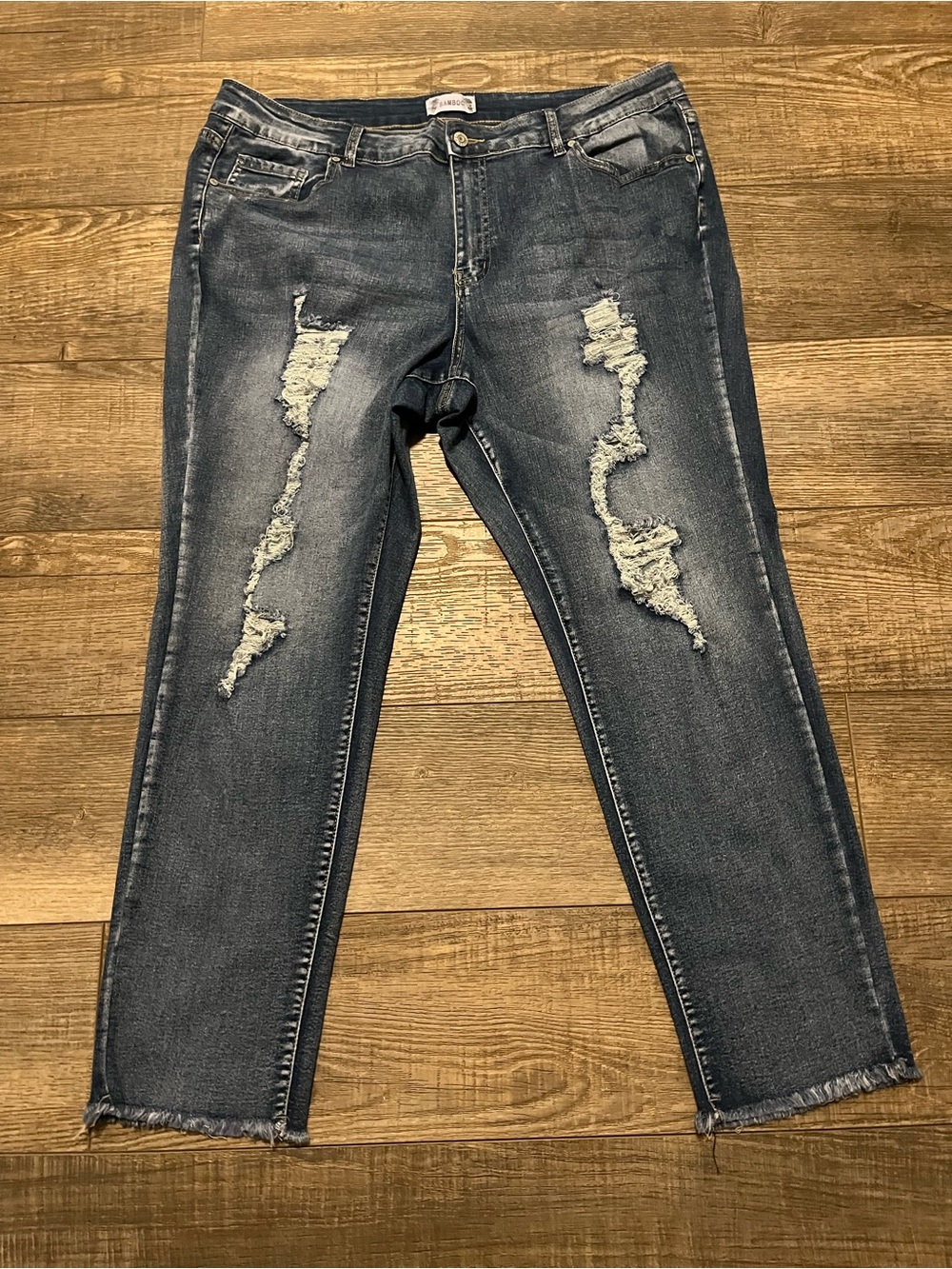 BAMBOO Women's Distressed Skinny Jeans - Medium Blue Wash